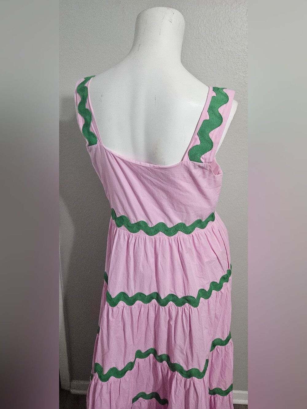 Merci Pink & Green Ric Rac Maxi Dress Size S - Picture 6 of 8